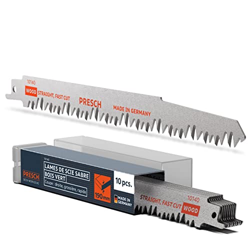 Presch Lames de scie sabre pour bois vert et branches 210mm 10 pièces - Coupe 15-190mm - Lame de scie sabre pour le jardinage - Set de lames de scie, boîte incluse