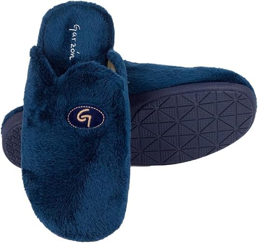 GARZON.Zapatilla de Casa de Invierno para Hombre de terciopelo azul marino clásica. (azul marino, Sistema tallas calzado EU, Adulto, Hombre, Números, Ancho, 44)
