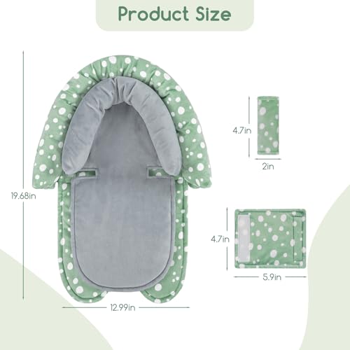 Image of GFU Baby Car Seat Head Support for Newborn, 2 in 1 Infant Car Seat Head Body Support with Strap Pads, Soft Stroller Cushion Pillow Insert for Girls and Boys, Fits for Stroller, Swing, Green