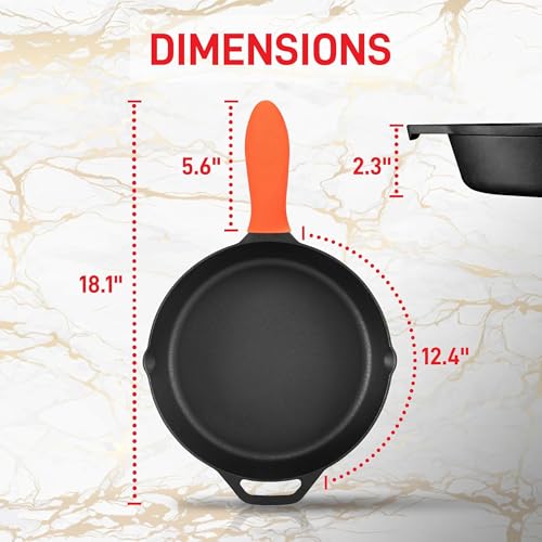NutriChef 12-Inch Cast Iron Skillet w/Lid - Pre-Seasoned, Oven Safe, Nonstick, Cool-Touch Silicone Handle, For All Cooktops - NCCI12 image 3