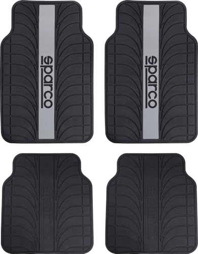 Sparco SPC1913GR Juego de Alfombra Goma Color Franja Logo SPARCO Universal, LATEX, Gris, Set de 4