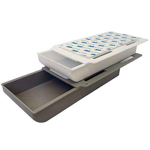 Under Desk Pencil Drawer - Self-Adhesive Attachable Drawer Under Desk Hidden Table Storage Organizer Tray Expandable Pop Up Sliding Holder Box Great for Kitchen Office School 2 Pack White Grey