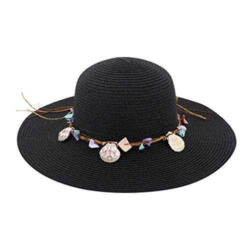 hat Cap Wide for Women Sun Beach Fashion Hat Lady Casual Straw Foldable Baseball Caps (Black, One Size)