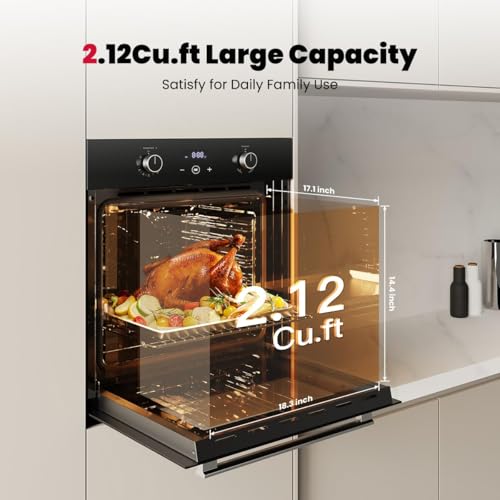 Image of GASLAND 24 Inch Gas Wall Oven, 2.12 Cu. Ft., Convection, Digital Timer | Natural Gas Operation,Bake, Broil, ETL Certified for Safety, Digital Timer, 120V Plug, Easy-Clean Interior, Black