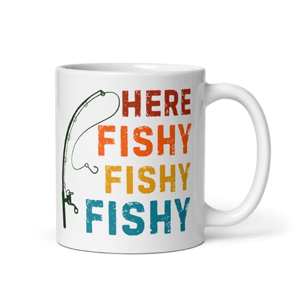 Funny Saying Here Fishy Fishy Fishy Coffee Mug Ceramic 11 oz Sarcastic Gift Fisherman Gift for Grandpa Dad Mug Women Gift Men Fishing Joke Quote Mug Grandfather Gag Pun by Teegarb Letter Blanket - Image 2