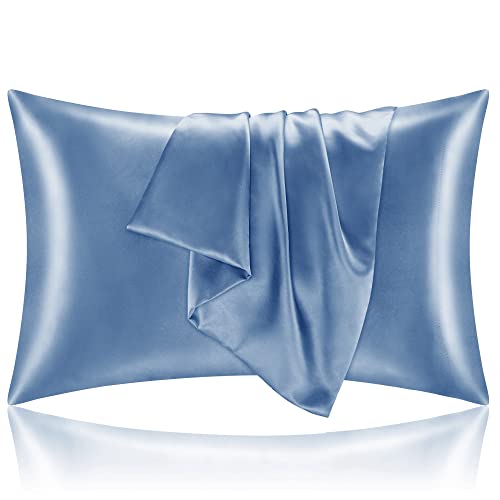 BEDELITE Satin Silk Pillowcase for Hair and Skin, Airy Blue Pillow Cases Standard Size Set of 2 Pack, Super Soft Pillow Case with Envelope Closure (20x26 Inches)