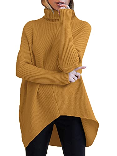 Image of ANRABESS Womens Casual Fall Sweater Turtleneck High Neck Batwing Sleeve Oversized Sweater Dress