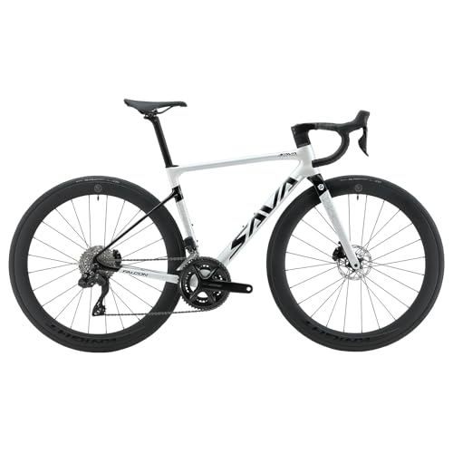 SAVADECK Carbon Road Bike Lightweight 24-Speed Shifting Road Bicycle with Shimano 105 Di2 7170 Groupset, T1000 Carbon Frame with 700C Carbon Wheelset Disc Brake Race Bikes?Black White, 49cm?