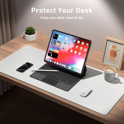 Image of Aothia Leather Desk Pad Protector, Mouse Pad, Office Desk Mat, Non-Slip PU Leather Desk Blotter, Laptop Desk Pad, Waterproof Desk Writing Pad for Office and Home (Barely Grey, 36 inch x 17 inch)