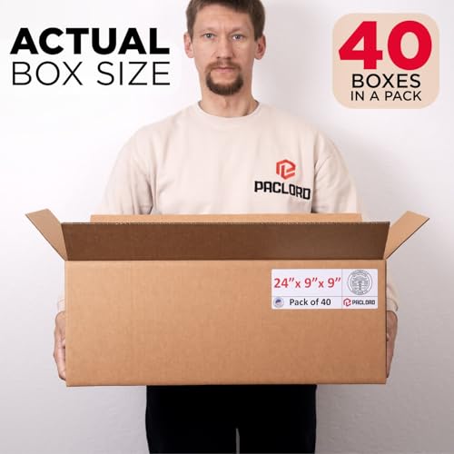 Image of Long Cardboard Boxes 24 inchL x 9 inchW x 9 inchH (Pack of 40) - USA-Made Packing Boxes for Moving, Shipping, or Storage - USPS, UPS, FedEx Approved - Professional Packing Supplies for Moving | USA-Made Packing Boxes for Moving, Shipping, or Storage - USPS, UPS, FedEx Approved - Professional Packing Supplies
