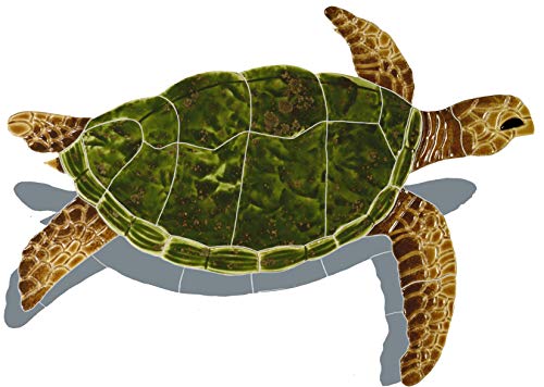 Artistry in Mosaics Sea Turtle Ceramic Swimming Pool Mosaic (9' x 13' with Shadow, Natural)