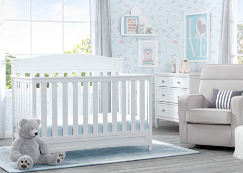 Image of Delta Children Emery 4-in-1 Crib, White + Serta Perfect Slumber Dual Sided Recycled Fiber Core Crib and Toddler Mattress (Bundle)