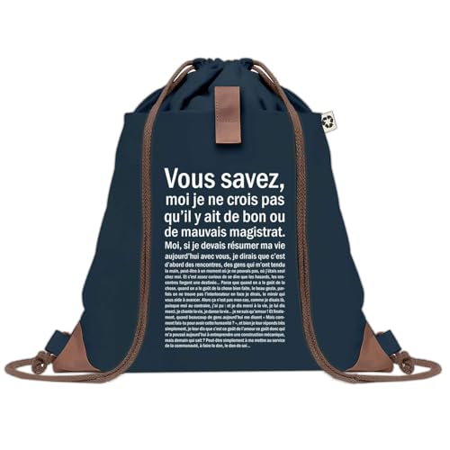 Idée cadeau original pour collègue avec ce sac à dos bleu en toile à cordon