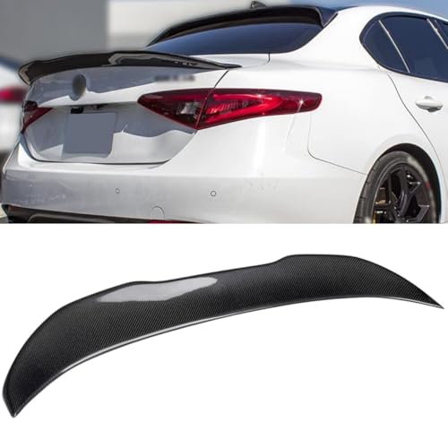 WheelX Real Carbon Fiber Rear Spoiler Compatible with 2017-2024 Alfa Romeo Giulia, PSM Style Duckbill Fits for Base Ti Sport Quadrifoglio Sedan, Trunk High Kick Tail Deck Lid Wing Lip Man Gift