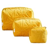 Nestasia Yellow Quilted Multipurpose Set of 3 Cosmetic Bag Pouches, Travel Kit, Makeup Pouch,Toiletry Bag of Different Sizes