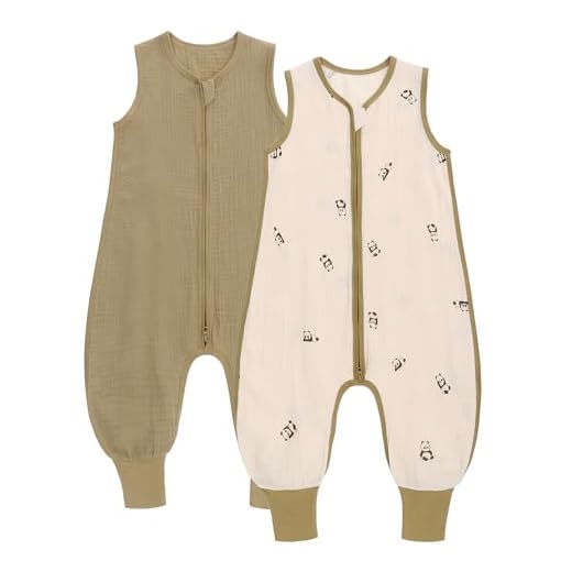amo nenes 2er Pack Baby Schlafsack Sommer mit Füßen 0.5 Tog Sommerschlafsack 100% Baumwolle Musselin Atmungsaktiv für Jungen und Mädchen, Panda, 3-12 M