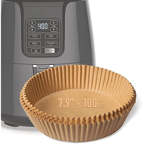 7.9" 100PCS Air Fryer Disposable Paper Liners, 100Pcs Non-stick Air Fryer Liner, Airfryer Parchment Paper Liners Sheets for Air Fryer Basket Accessories Baking Roasting Microwave (Wood) Cover