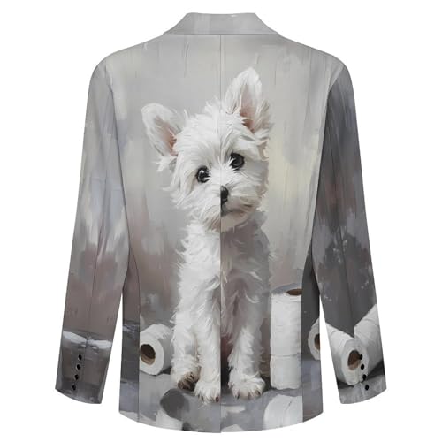 White Terrier Puppy Sitting on The Bathroom Classic Suits Blazer for Men Business Tuxedo Jacket Sport Coat Two Buttons4