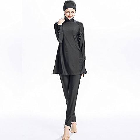 ziyimaoyi Plus Size Women Burkini Muslim Swimwear Beach Bathing Suit Muslimah Islamic Swimsuit Sports Swim Surf Wear Burqini (S, Black) Cover