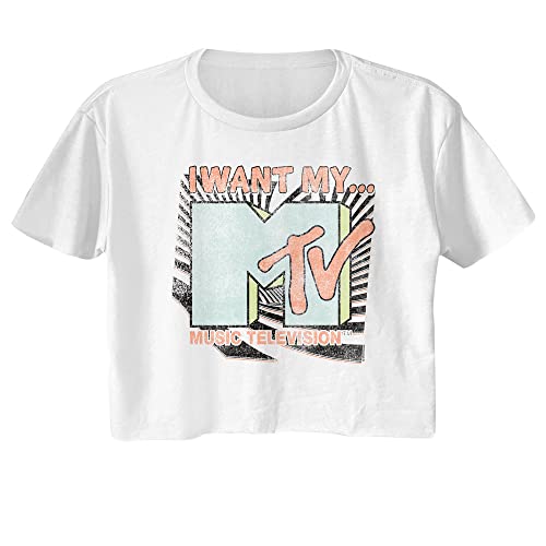 MTV T Shirt I Want My MTV Ladies Short Sleeve Crop Top T Shirts Vintage Style Graphic Tees Womens Summer Tops White