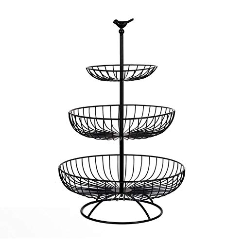 bearivt - Cesta de Frutas con 3 estantes (Metal, Estilo Vintage, con Soporte para Frutas y 3 estantes), Negro, Le Fer
