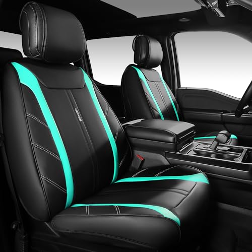 CAR PASS Sporty Luxury Faux Leather Seat Covers Full Set, 5 Seats Waterproof & Anti-Slip & Durable Premium Car Seat Covers Universal Fit for Most Truck SUV Sedan Van, Airbag Compatible Black and Mint