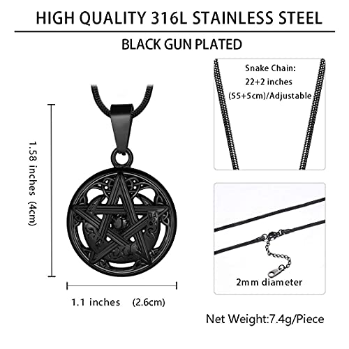 Hipunk Mens Pentagram Pentacle Necklace - Wiccan Pagan Crescent Moon Irish Pendant Magical Star Celtic Knot 316L Stainless Steel Black Gun Plated Tetragrammaton Satanism Jewelry Sp0017B #TOP2