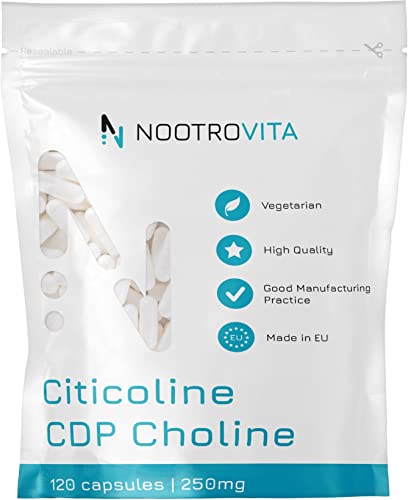 Citicolin CDP Cholin 120 Kapseln - Für Gedächtnis, Konzentration und Kognitive Funktion | Gluten, Allergen Frei | Hergestellt in ISO-Zertifizierten Betrieben | Nootrovita Cover