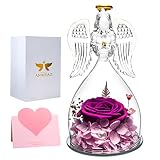 Gifts for Women Glass Angel Figurines with Real Rose, Handmade Preserved Roses That Last for Years P