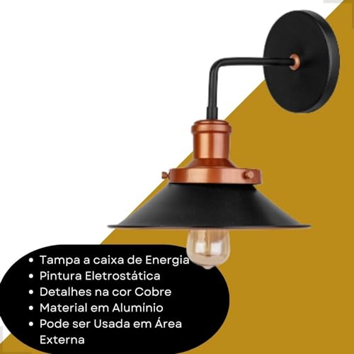 Arandela Luminária Externa Parede Muro Alumínio Moderno Rústico Cobre Slim Soquete E27 Embutir Lâmpa