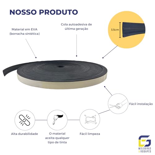 Moldura de Porta e Janela Rodameio Eva Autocolante Marte 3,5cmx5mm 10 Metros (Preto)