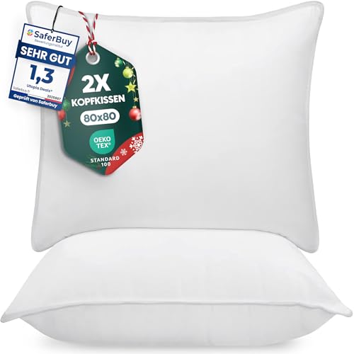 Utopia Bedding KopfKissen (2er Set), 80 x 80 cm Schlafkissen, Atmungsaktiv...