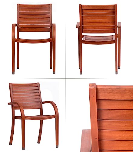 Amazonia Arizona 4-Piece Outdoor Stacking Armchairs Set | Eucalyptus Wood | Ideal For Patio And Indoors #TOP1
