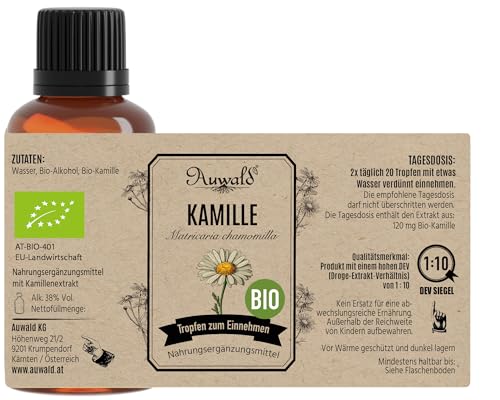 NEU! Auwald BIO Kamille Tropfen – Hochwertiger Auszug, Extrakt, Essenz & Tinktur – 100% BIO Landwirtschaft, Frei von künstlichen Zusätzen und Farbstoffen, Hergestellt in Österreich – 100ml