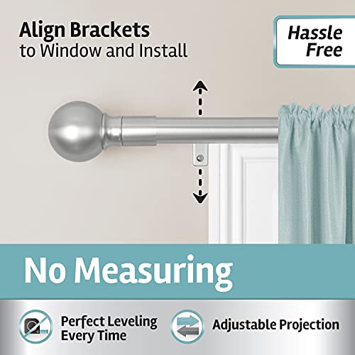 Maytex Smart Measuring Easy Install Drapery Window Rod, Ball Finial, 48 To 120 In, Brushed Nickel #TOP1