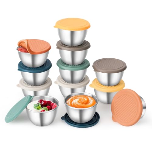 Mulaibdin 12 Piezas Recipientes Herméticos para Alimentos con Tapa Pequeña, Salsa Contenedor de Acero Inoxidable 70ML para Loncheras,Viajes,Picnic,Escuela, Tarritos Comida Bebe