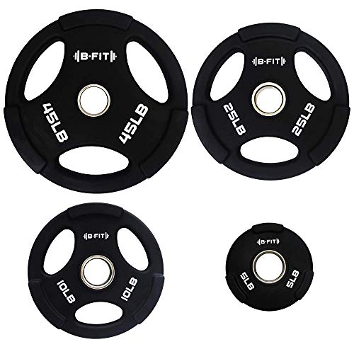 B-Fit Urethane Coated Weight Grip Plate, 2 Inch Olympic Standard For Weightlifting Endurance Training Fitness Home Gym And Exercise, Matte Black (10) #TOP3