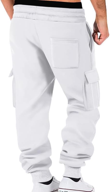 Mens Fleece Cargo Sweatpants Heavyweight Elastic Waist Pants with Pockets Baggy Drawstring Jogger Pants - Image 2