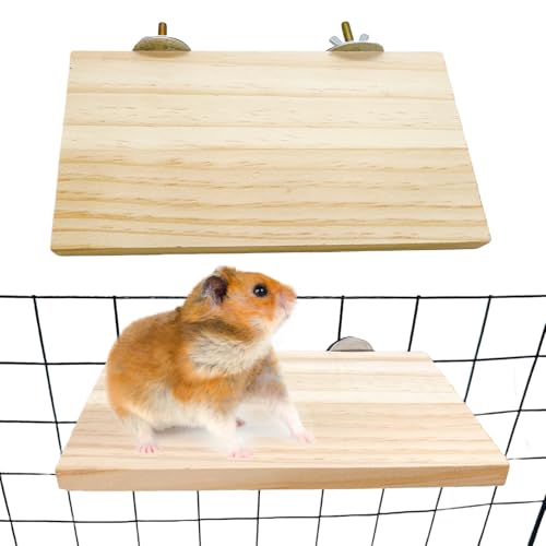 Image of 2Pcs Hamster Wooden Ledge Platform 7.5 x 4 inch Rat Stand Platform Chew Toys Cage Accessories for Squirrel Gerbil Suger Glider Rat Hamsters Bird