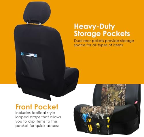 Image of LPI Truck Mossy Oak Heavy Duty Car Seat Covers for Front Seats; Fits Sedans and SUVs, Includes Front and Rear Storage Pockets, Built-in Molle Style Organizer; Semi-Custom Fit; 2pcs