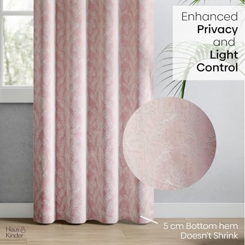 Image of haus & kinder Printed Jacquard Door Curtains 7 Feet Long Pack of 2 Door Curtains, 7 Feet Curtains for Door (Whispering Willow, Pink Floral 130x213 CM)