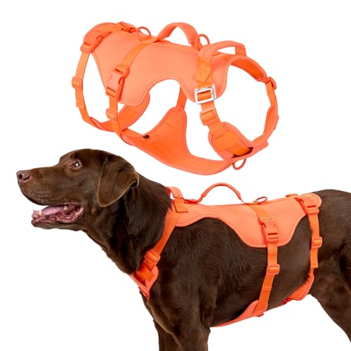 Arblina Hundegeschirr, Sicherheitsgeschirr Hund für Mittelgroße/Große Hunde, Hundegeschirr Ausbruchsicher mit Doppelt Griff, Leichte No Escape Panikgeschirr für Hunde, Orange M
