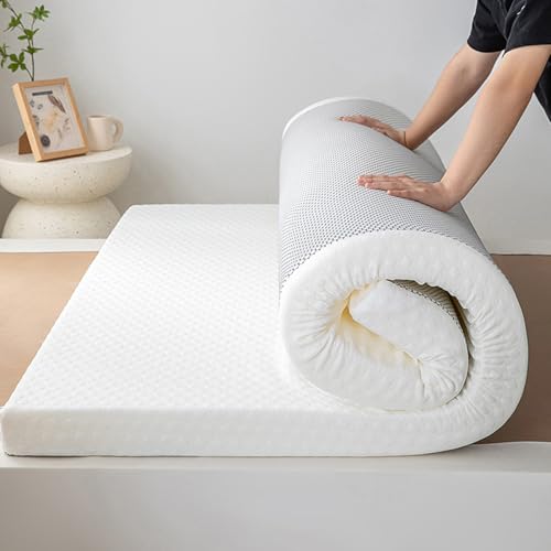 White/4cm,90*200cm/TWIN,LDLCYCN Espuma De Memoria Japonesa Futón Colchón Topper Colchón Futón Con Cubierta Antipolvo Extraíble Almohadilla De Cama Para Dormir Para Casa Dormitorio Huéspedes Camping
