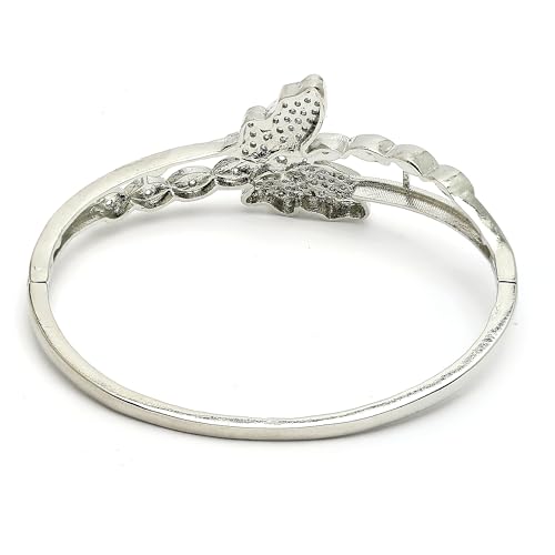 Image of ZENEME Rhodium Plated Silver Toned American Diamond Studded Grace Line Kada Bracelet For Women