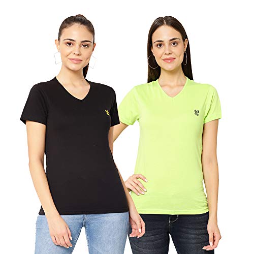 Image of Mack Jonney Women Cotton Blend V Neck Half Sleeve Regular Fit T-Shirt (Pack of 2)