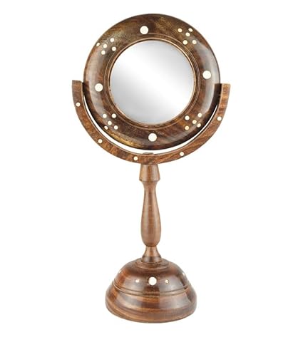 REVAMAN Desi Artist Antique Fancy Handicraft Brown Wooden Mirror Stand, Best for Dressing Table