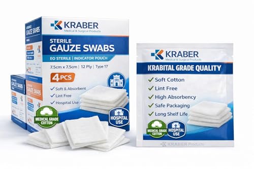 Image of Sterile Gauze Swabs 7.5cm x 7.5cm 12 Ply American Fold - 4 Pack | 100% Cotton ETO Sterilized | Medical Grade Wound Dressing Pads for First Aid & Surgical Use (50, Sterile Gauze)