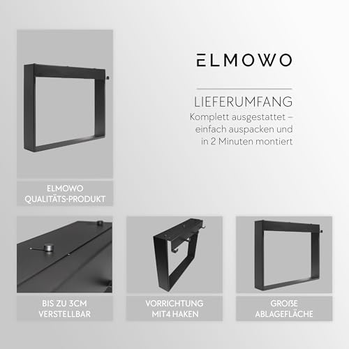 ELMOWO - Edelstahl Duschablage zum Hängen ohne Bohren für die Glastür/Glaswand - Duschregal zum Einhängen mit 4 Haken - Regal für Glasduschwand als Duschkorb und Organizer für Badezimmer (schwarz)