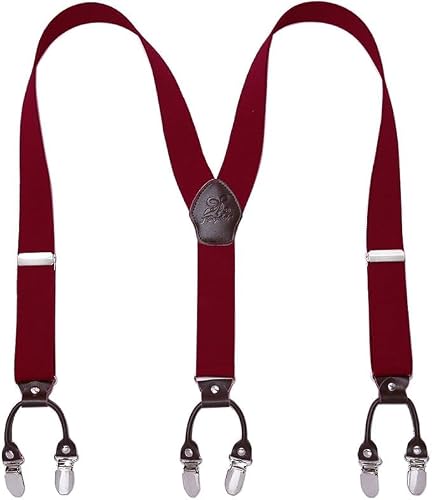 KANGDAI Rindsleder Hosenträger für Herren Breit Y Style 3.5 CM Mit Sehr 6 Starke Metall Clip Durable Elastic Verstellbare Hosenträger Geschenkbox für Herren und Damen