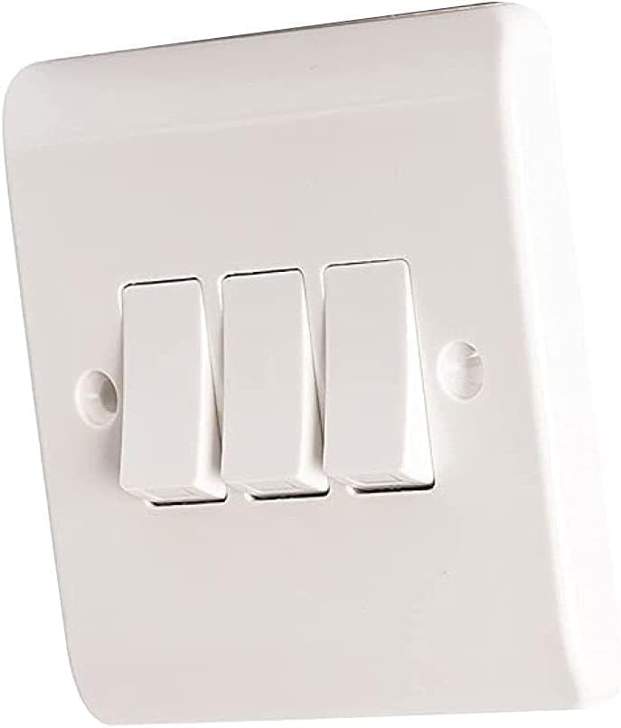 Body-Plus 3 Gang 2 Way Light Switch - White Electric Curved Edge Light Switches with Screws - 250 V A.C, 10AX Electrical Wall Light Switch for Home, Office, Industries, etc (1)
